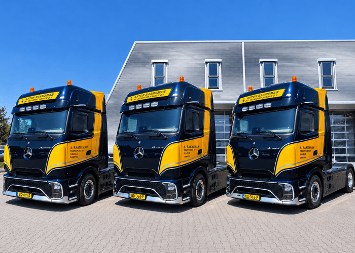 Triple Actros Trucks at an Industrial Depot